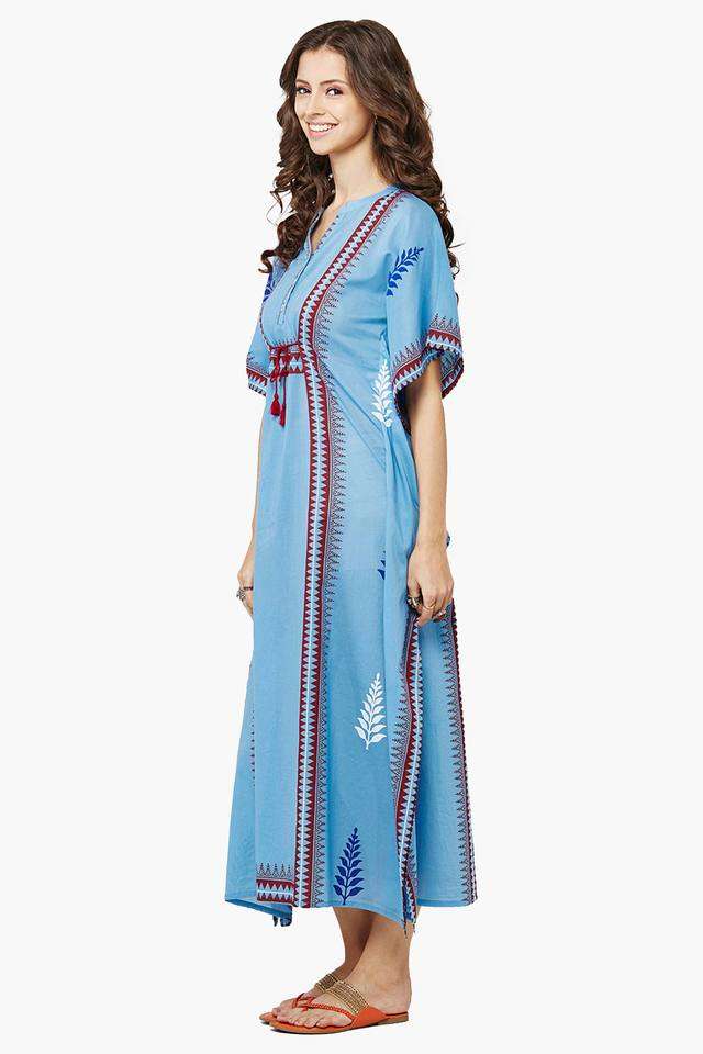 Buy Global Desi Light Blue Women's Kaftan Maxi Dress | Shoppers Stop