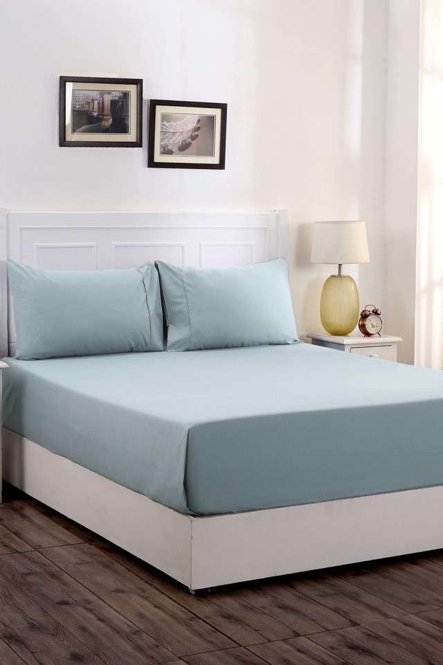 Colorart-Slumber-200-TC-Solid-Blue-Single-Bed-Sheet-With-1-Pillow-Cover