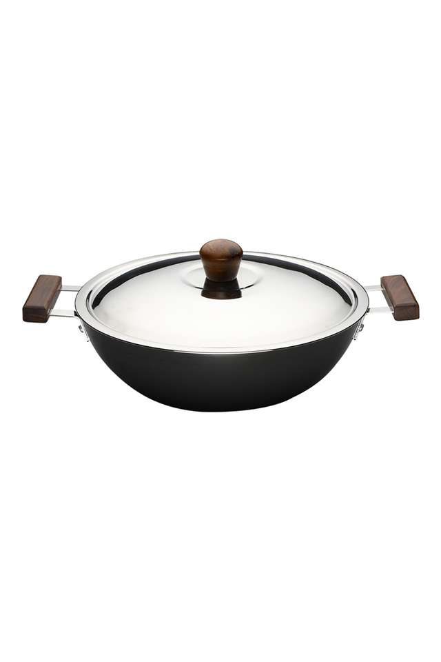 Ebony-Round-Solid-Hard-Anodized-Wok-with-Lid---24-cms