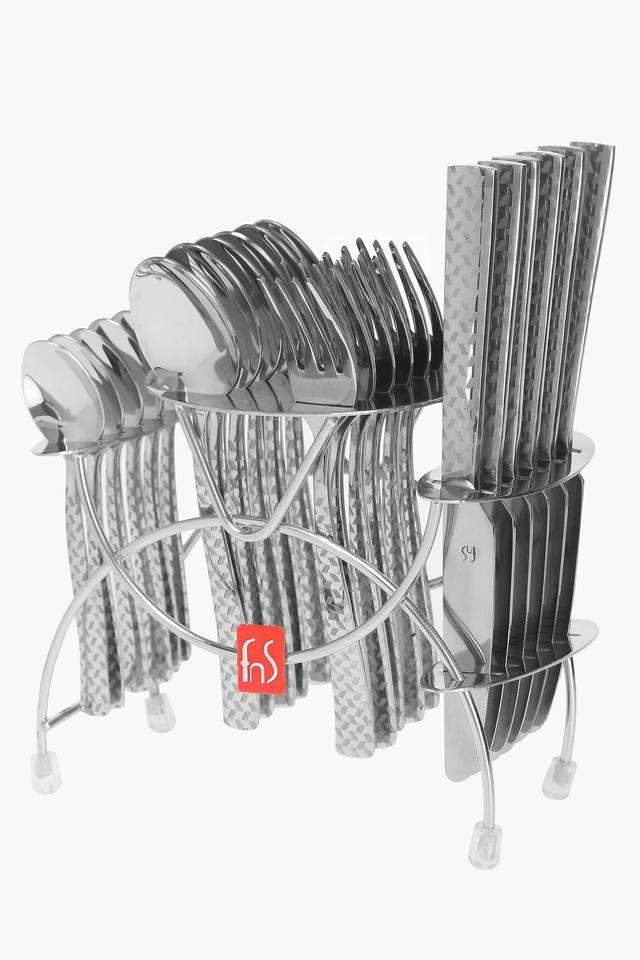 Rhombo-Metallic-Finish-Spoon-Fork-and-Knife-Cutlery-Set-with-Stand-Set-Of-24