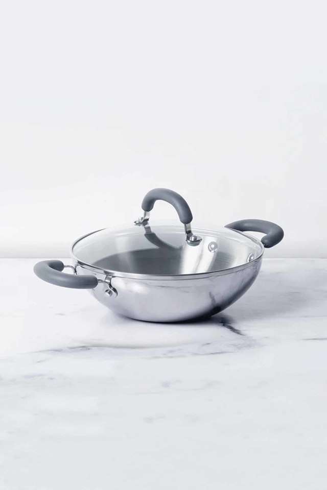 Round-Trivantage-Kadai-Wok-with-Transparent-Lid---24-cm