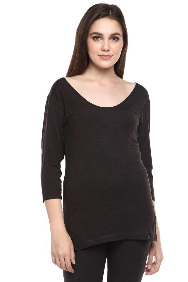 Women-s-Round-Neck-Solid-Thermal-T-Shirt