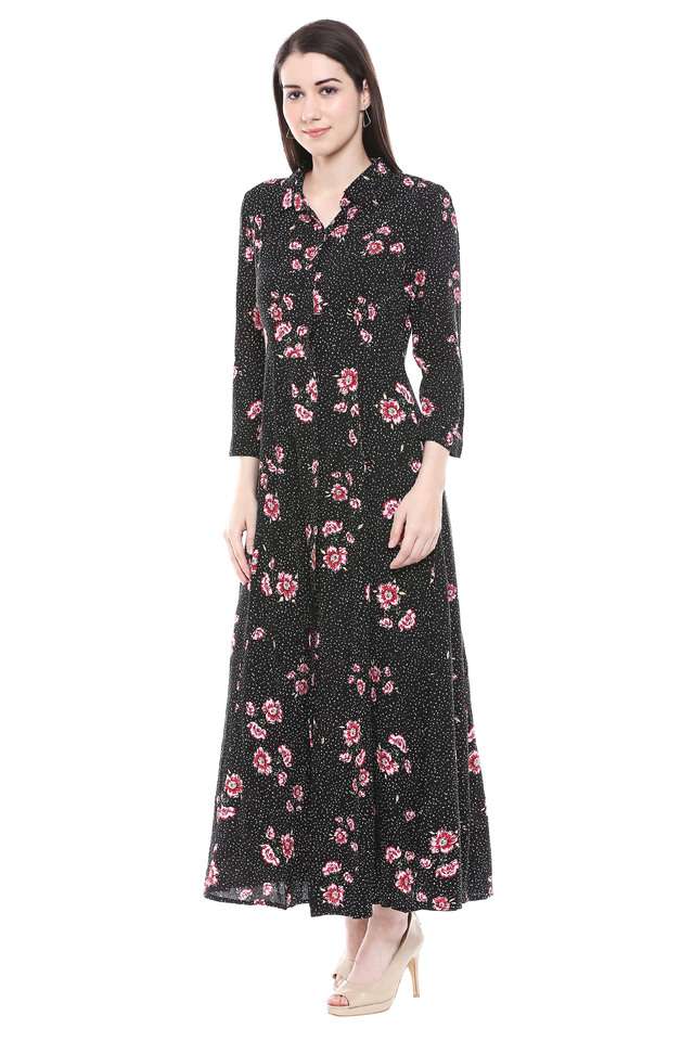 Buy Gipsy Black Womens Floral Print Maxi Dress | Shoppers Stop