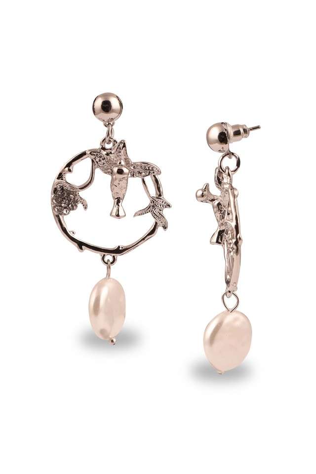 Womens-Handcrafted-Silver-Bird-Earrings-With-Pearl-Drop