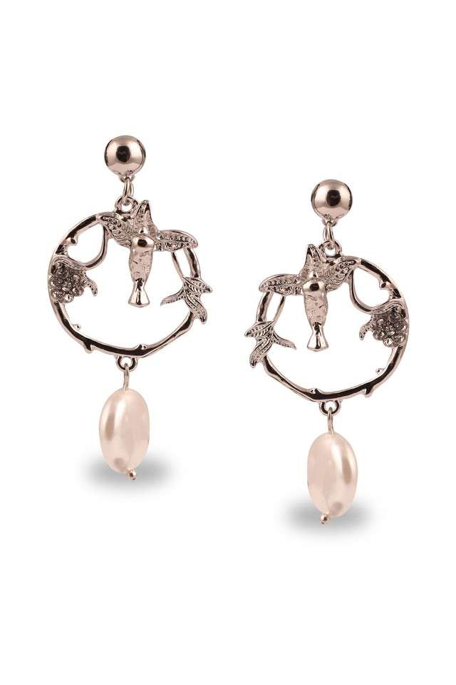 Womens-Handcrafted-Silver-Bird-Earrings-With-Pearl-Drop