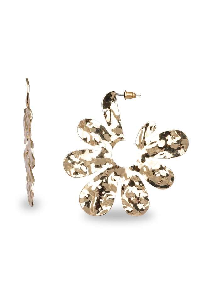 Womens-Glossy-Golden-Flower-Statement-Party-Earrings