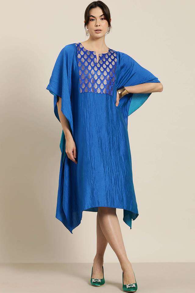 qurvii Textured Round Neck Silk Women Kaftan Dress-picture-35