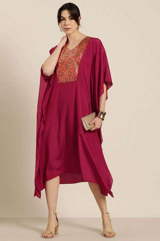 qurvii Textured V-Neck Crepe Women Kaftan Dress-picture-32