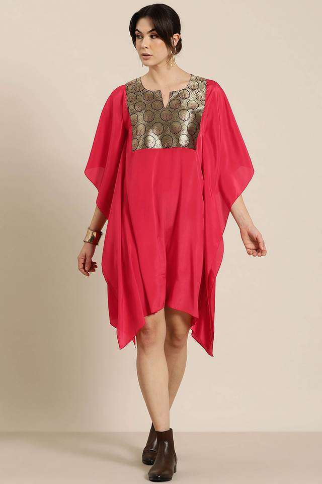 qurvii Textured Round Neck Crepe Women Kaftan Dress-picture-22