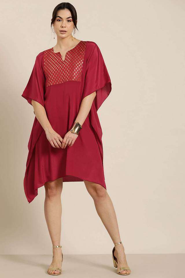 qurvii Textured Round Neck Crepe Women Kaftan Dress-picture-20