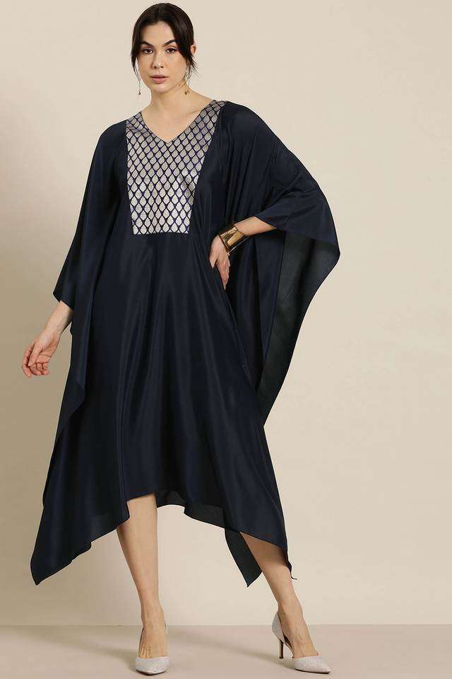 qurvii Textured V-Neck Crepe Women Kaftan Dress-picture-36