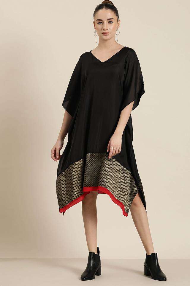 qurvii Textured V-Neck Silk Women Kaftan Dress-picture-25