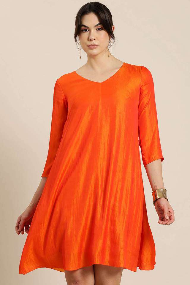 qurvii Solid V-Neck Silk Women Dress-picture-33