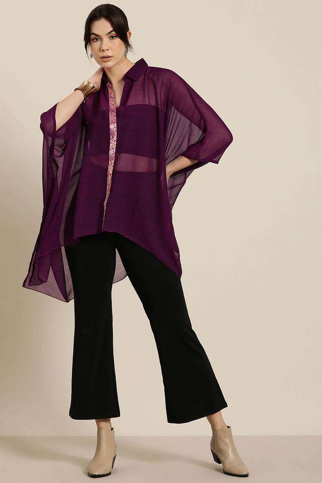 qurvii Textured Collared Silk Women Festive Kaftan Shirt-picture-36