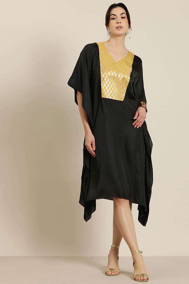 qurvii Textured V-Neck Silk Women Kaftan Dress-picture-17