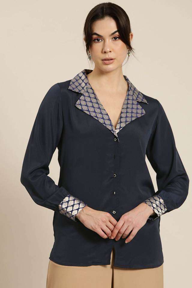 qurvii Solid Collared Crepe Women Casual Wear Shirt-picture-36