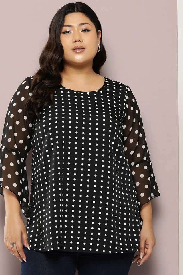 qurvii Polka Dots Crepe Round Neck Women Top-picture-28