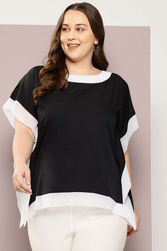 qurvii Color Block Crepe Round Neck Women Top-picture-12