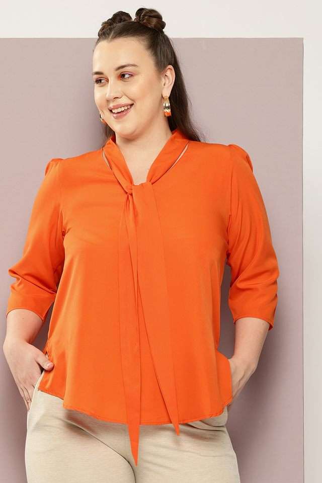 qurvii Solid Crepe Tie Up Neck Women Top-picture-20