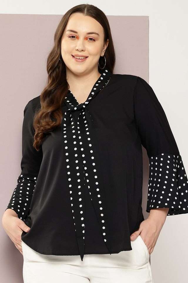 qurvii Polka Dots Crepe V-Neck Women Top-picture-19