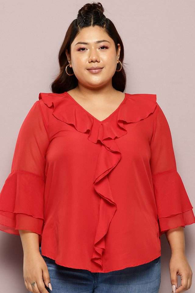 qurvii Solid Crepe Tie Up Neck Women Top-picture-27