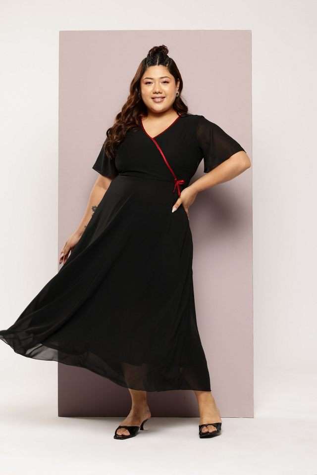 qurvii Solid V-Neck Georgette Women Dress-picture-12