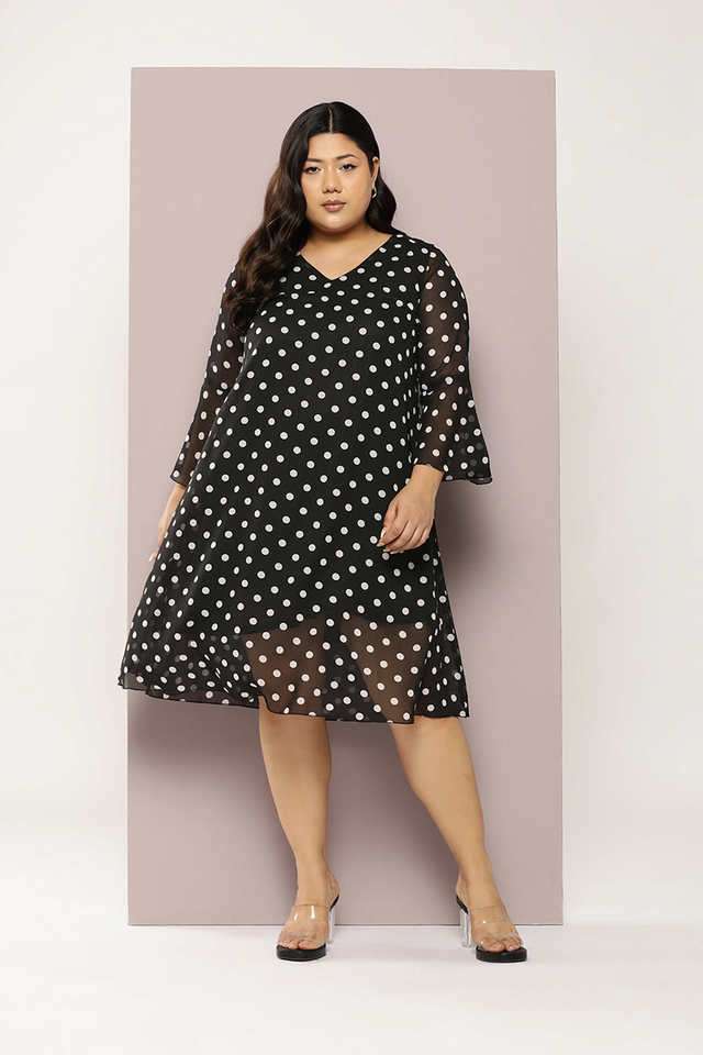 qurvii Polka Dots V-Neck Georgette Women Dress-picture-28