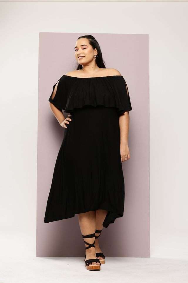 qurvii Solid Off Shoulder Jersey Women Dress-picture-13