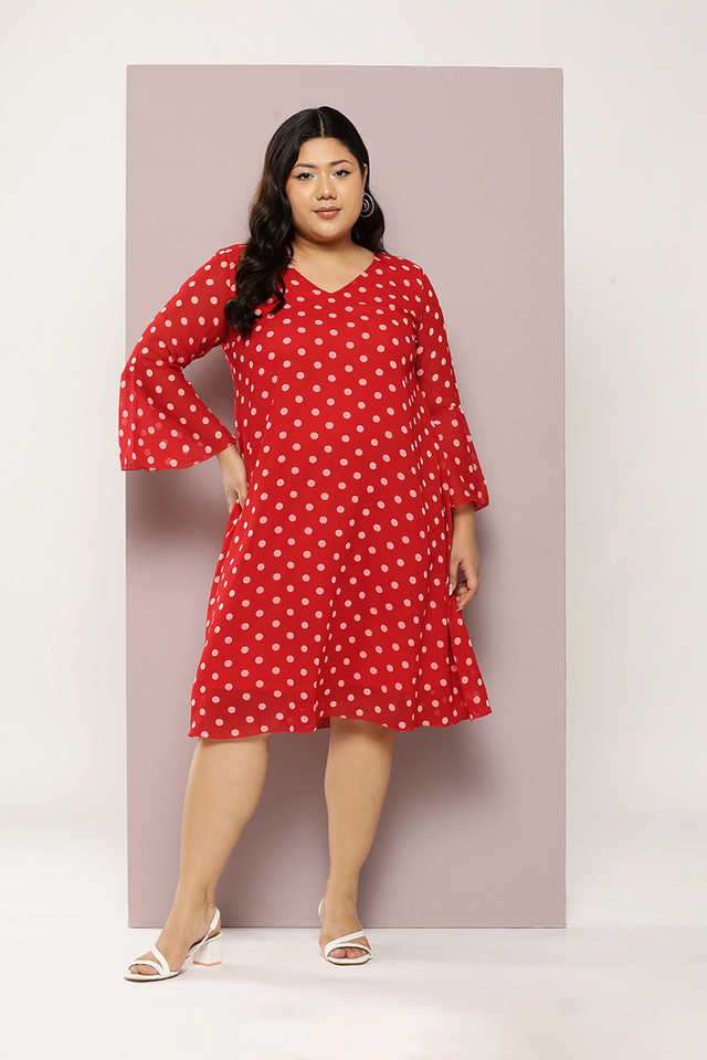 qurvii Polka Dots V-Neck Georgette Women Dress-picture-32