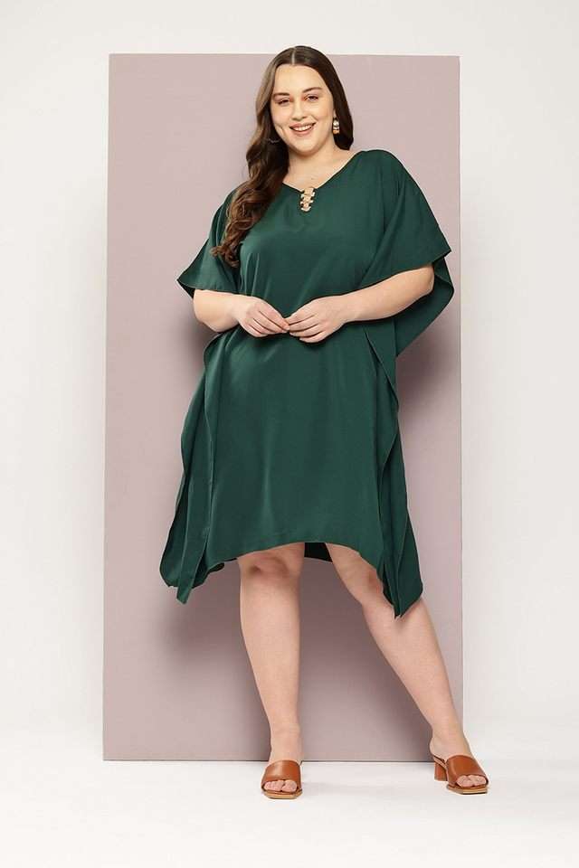 qurvii Solid V-Neck Crepe Women Dress-picture-24