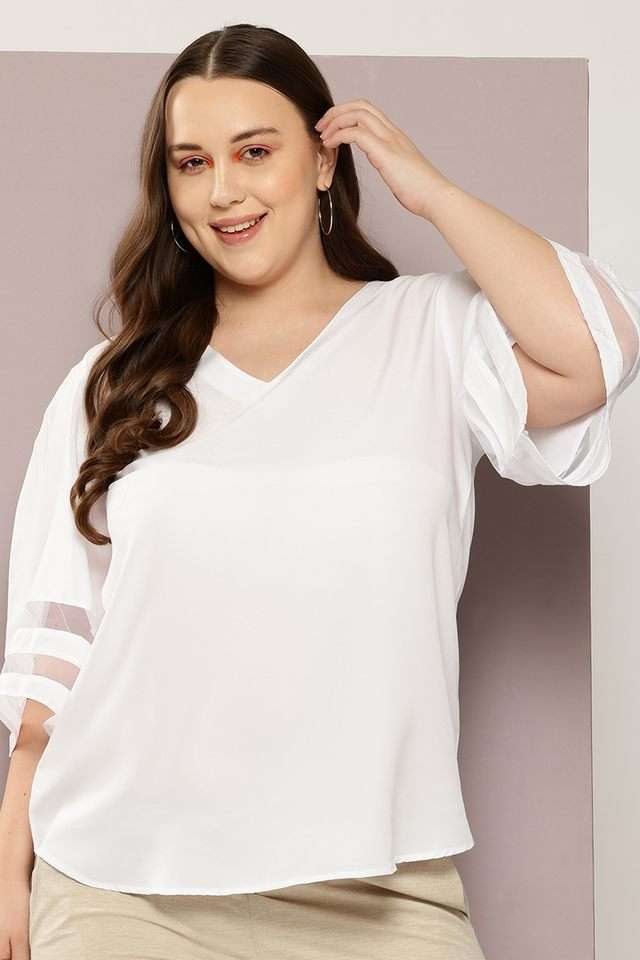 qurvii Solid Crepe V-Neck Women Top-picture-30