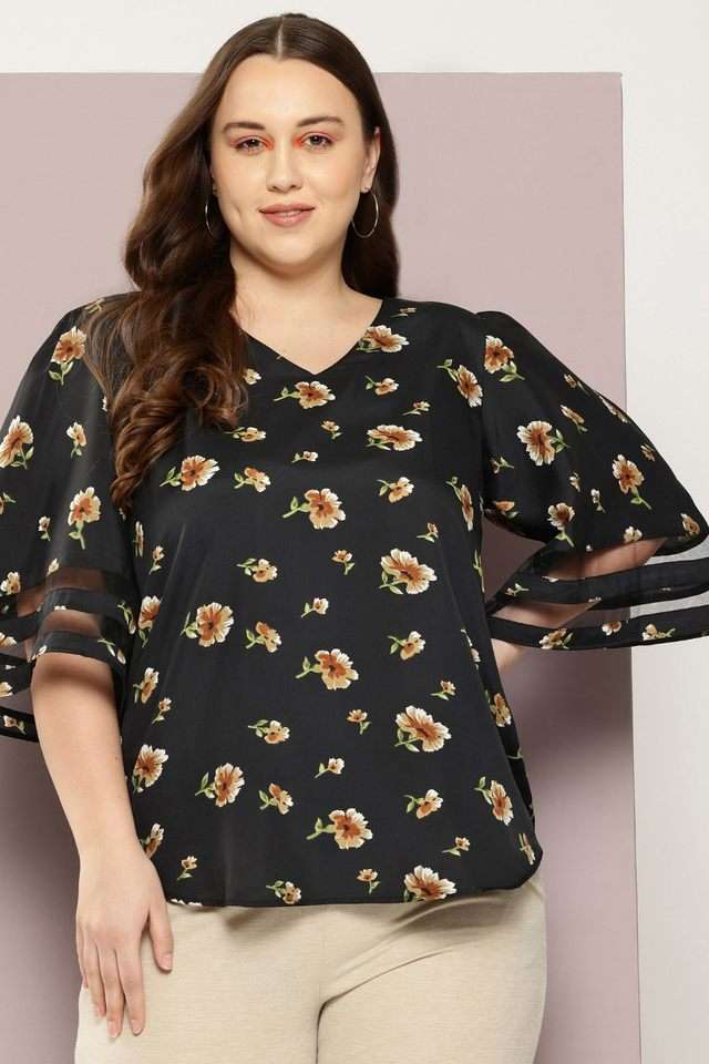qurvii Floral Crepe V-Neck Women Top-picture-15