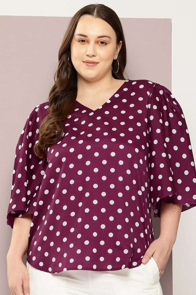 qurvii Polka Dots Crepe V-Neck Women Top-picture-14