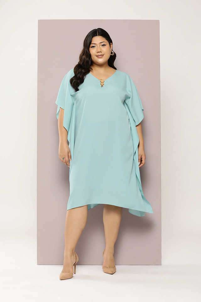 qurvii Solid V-Neck Crepe Women Dress-picture-10