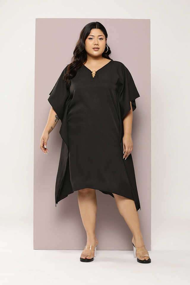 qurvii Solid V-Neck Crepe Women Dress-picture-19