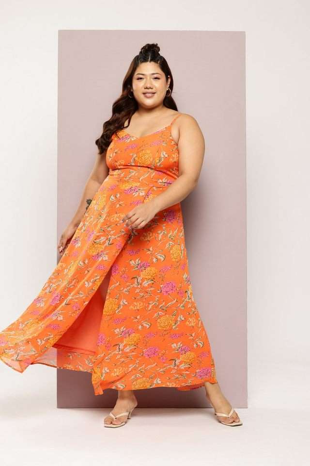 qurvii Floral V-Neck Georgette Women Dress-picture-26