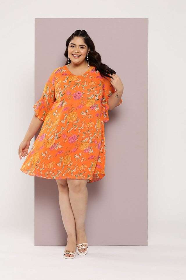 qurvii Floral V-Neck Georgette Women Dress-picture-39