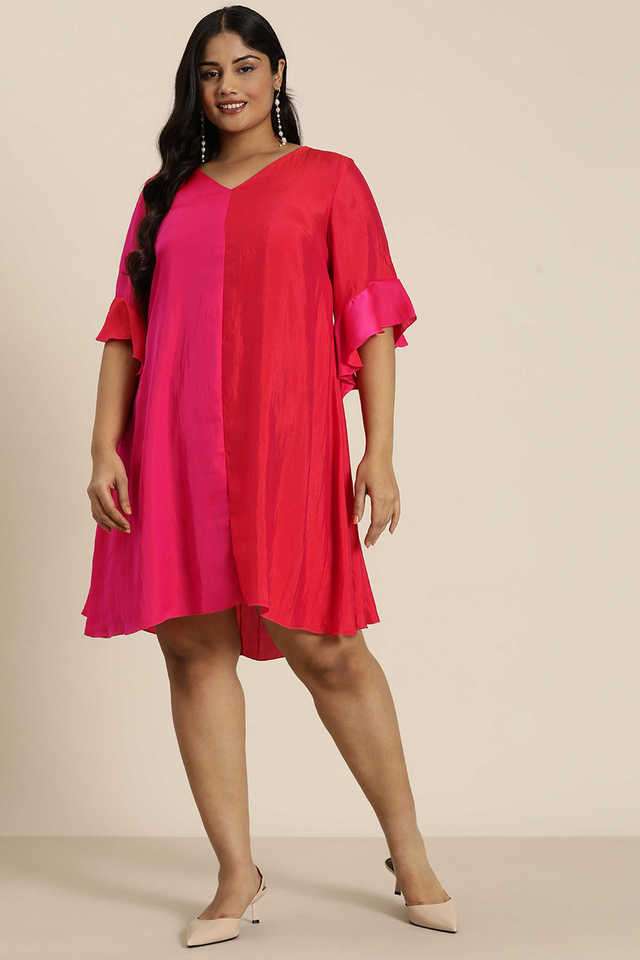 qurvii Solid V-Neck Silk Women Dress-picture-16