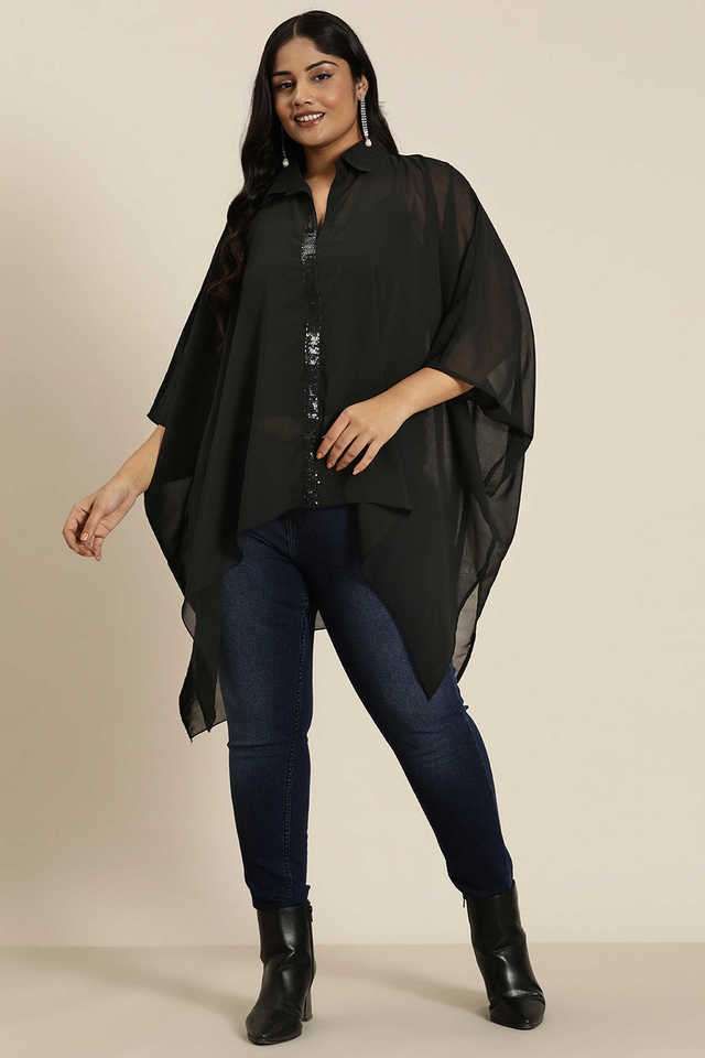 qurvii Solid Georgette Collared Women Top-picture-30