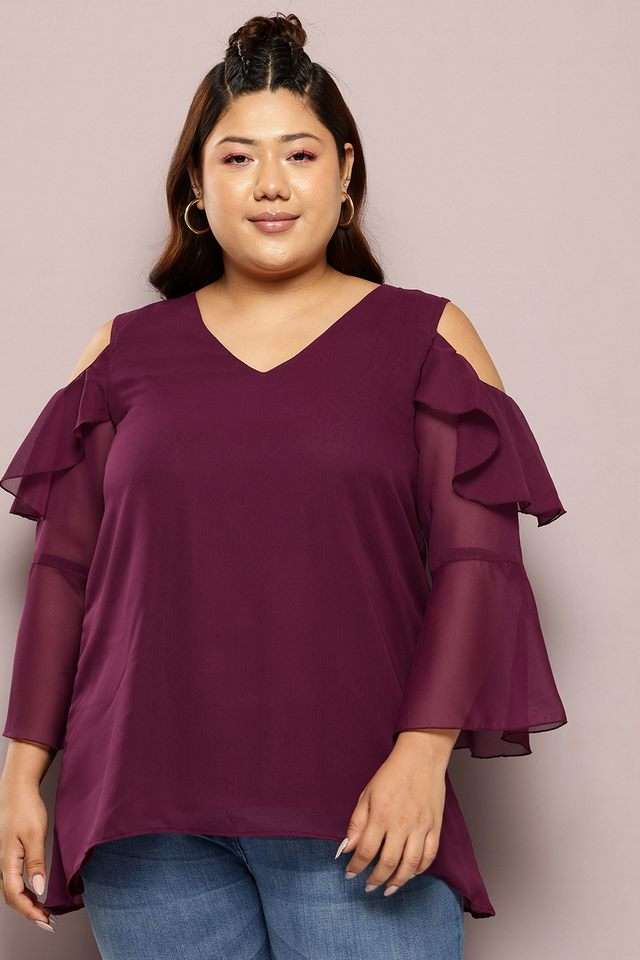 qurvii Solid Georgette V-Neck Women Top-picture-34