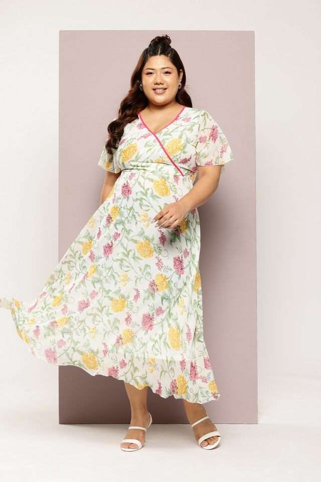 qurvii Floral V-Neck Georgette Women Dress-picture-22
