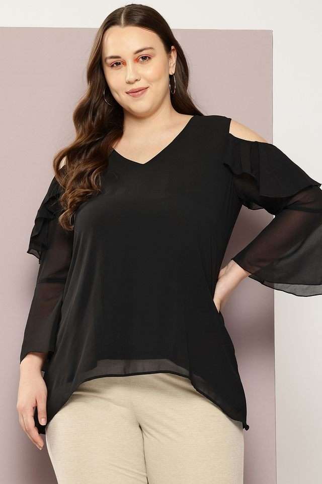 qurvii Solid Georgette V-Neck Women Top-picture-38