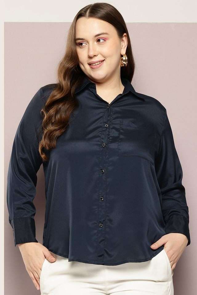 qurvii Solid Collared Crepe Women Casual Wear Shirt-picture-35