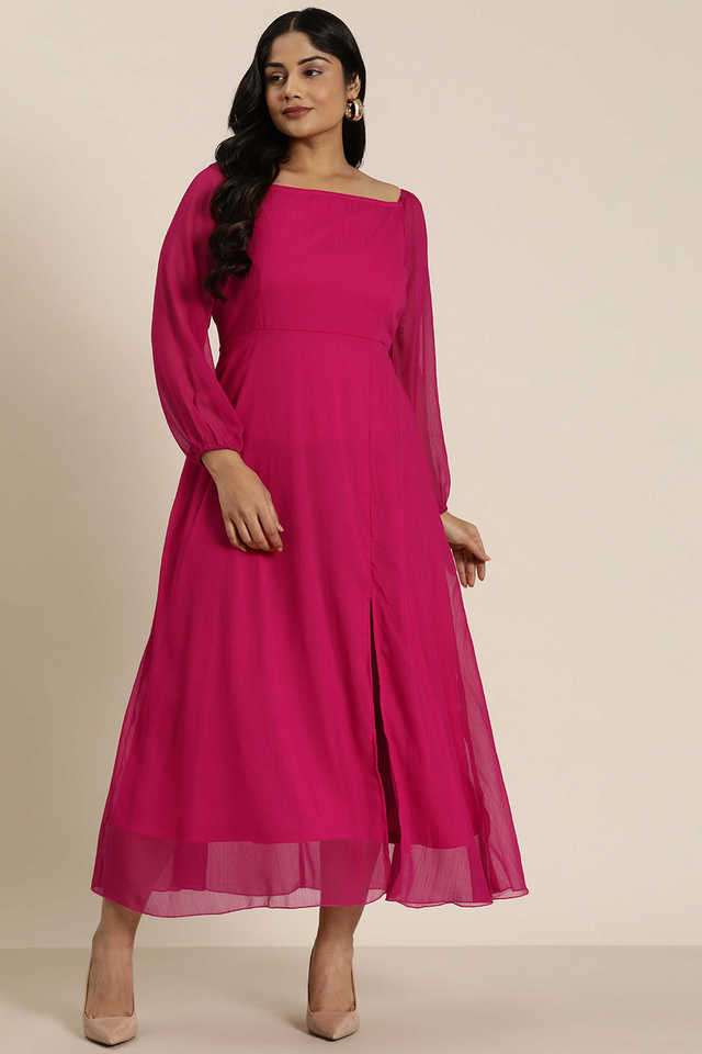 qurvii Solid Square Neck Georgette Women Dress-picture-15