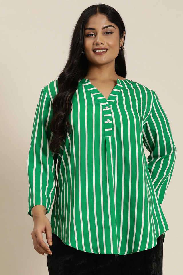 qurvii Stripes Crepe Collared Women Top-picture-17