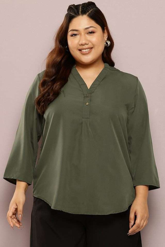 qurvii Solid Crepe Collared Women Top-picture-39