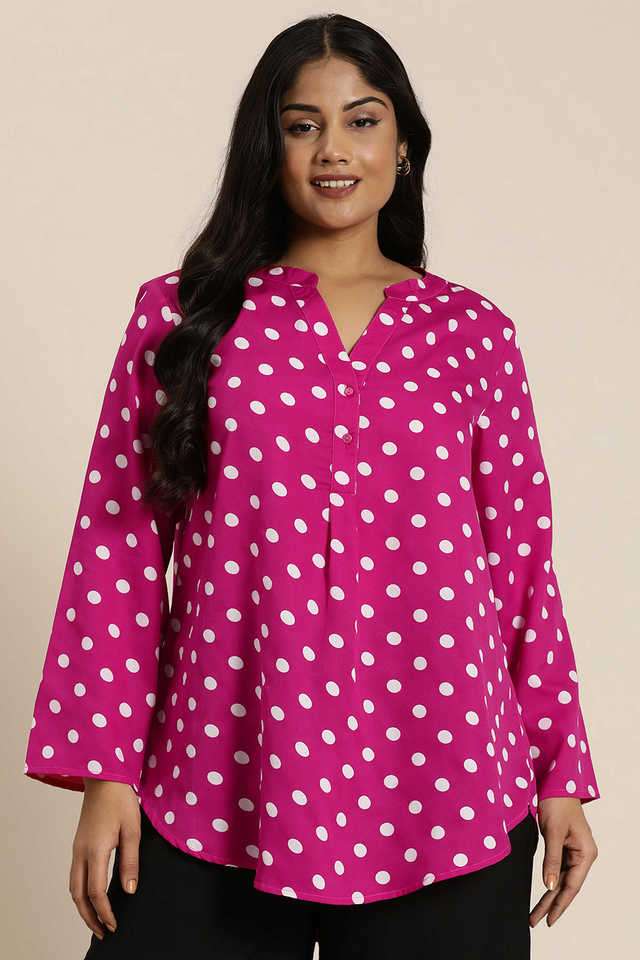 qurvii Polka Dots Crepe Collared Women Top-picture-12