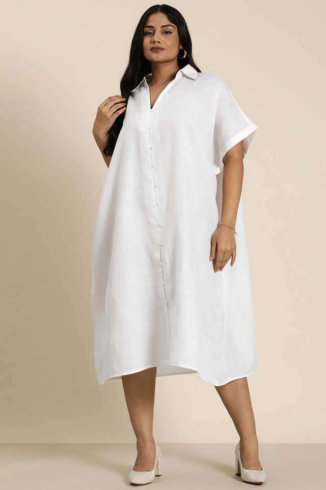 qurvii Solid Collared Cotton Women Dress-picture-21
