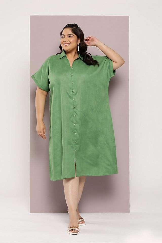 qurvii Solid Collared Cotton Women Dress-picture-25
