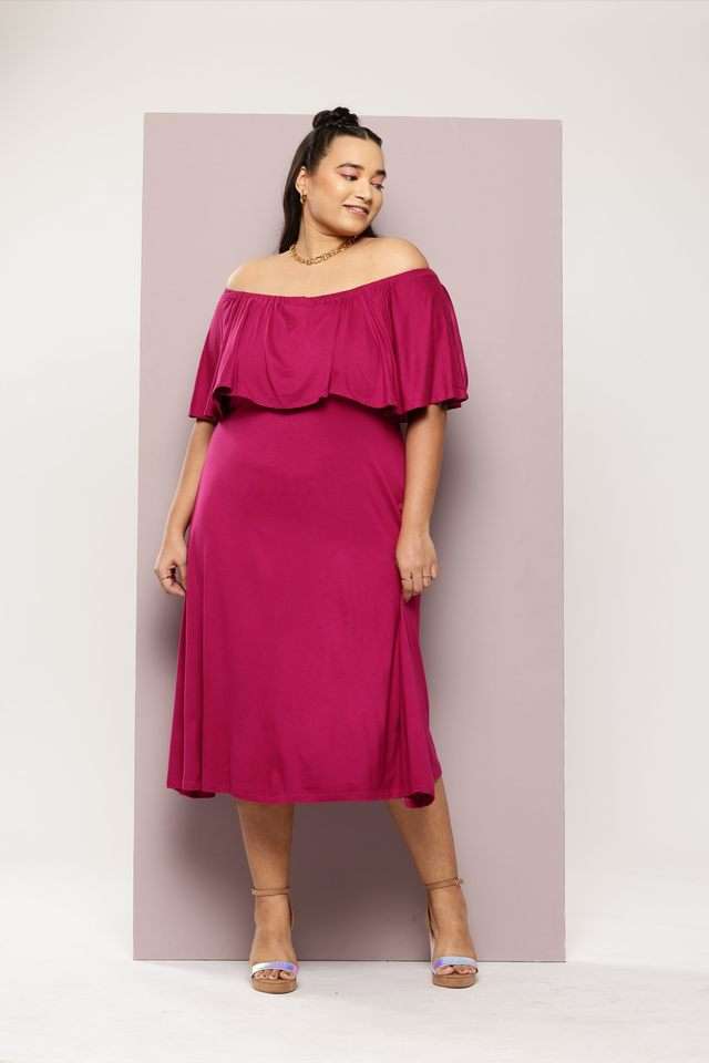 qurvii Solid Off Shoulder Jersey Women Dress-picture-37